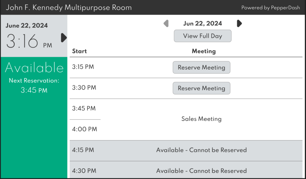 Image of a touchpanel showing a scheduled list of meetings.